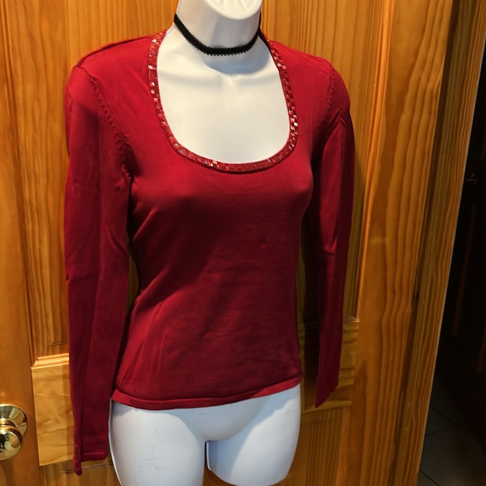 INC International Concepts Sweater with Beaded Neckline - Picture 3 of 11